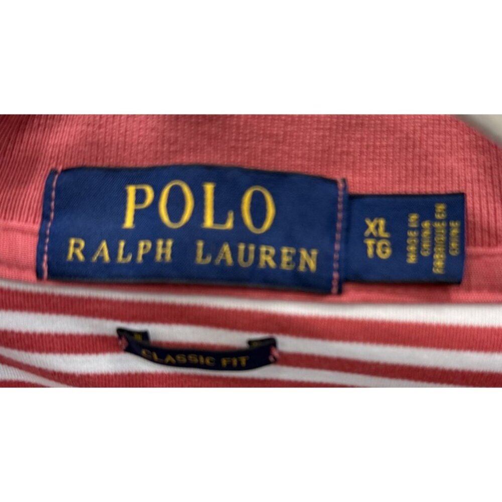 Polo Ralph Lauren Mens XL Coral Striped Short Sleeve Polo Shirt Classic Cotton - Picture 5 of 5